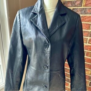 Black Leather Women's Jacket Blazer Suit Styling Vintage Edgy Three Button 90s